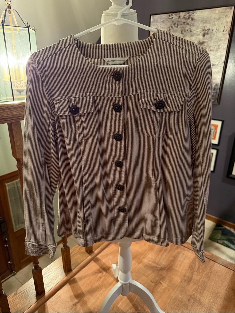 Christopher & Banks Brown Striped Button-Front Jean Jacket